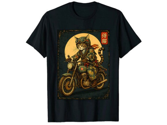 Biker Cat Samurai Graphics for T-Shirt Designs