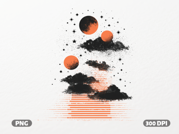 Celestial Moon and Clouds PNG: Graphics for T-Shirt Designs
