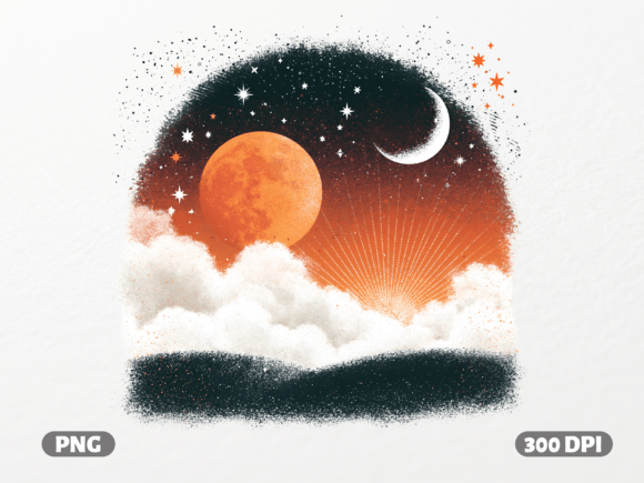 Celestial Moon and Sun Night Sky PNG for T-Shirt Designs & Graphics