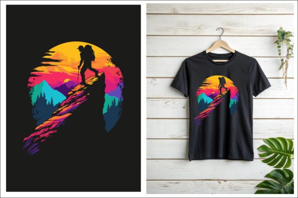 Colorful Hiking Sunset Graphics for T-Shirt Designs