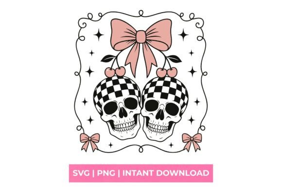 Coquette Checkerboard Skulls Cherry SVG Graphics for T-Shirt Designs