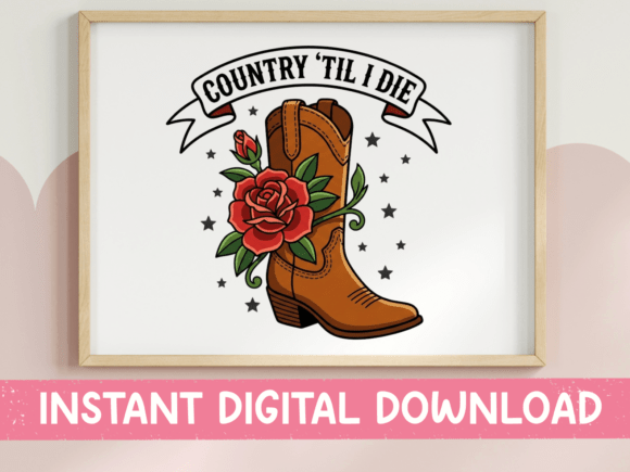 Country Til I Die Bold Rose Boot Graphics & T-Shirt Designs