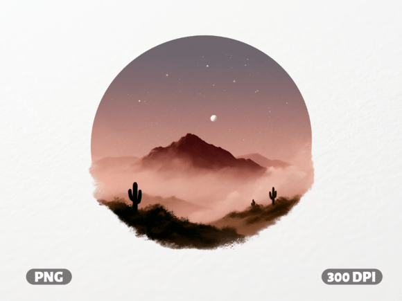 Desert Night Mountain Circle PNG for Graphics and T-Shirt Designs