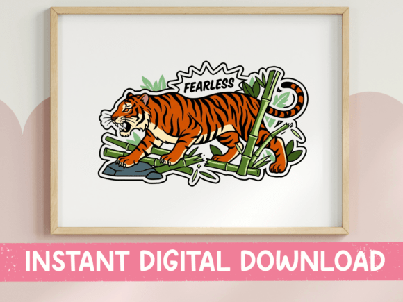 Fearless Tiger Bamboo Sticker Design for Graphics & T-Shirt Designs