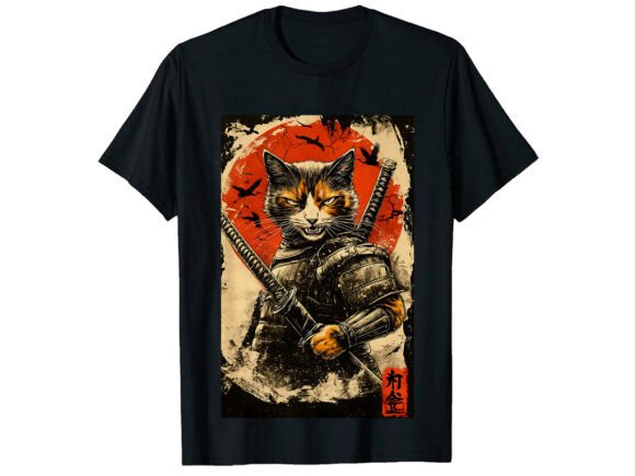 Fierce Cat Samurai: Bold Graphics & T-Shirt Designs