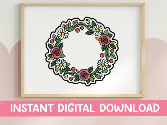 Floral Wreath Roses Daisies Graphics for T-Shirt Designs