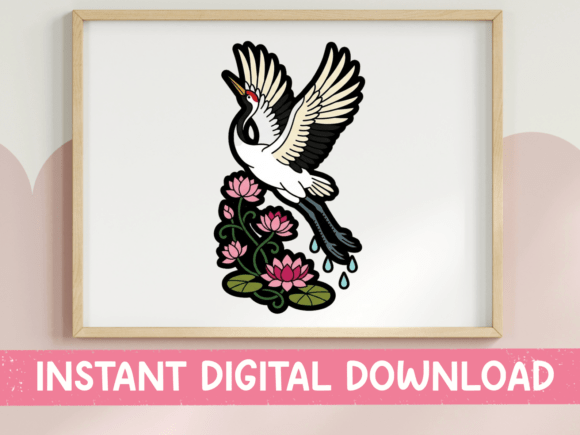 Japanese Crane Sticker: Graphics for T-Shirt Designs