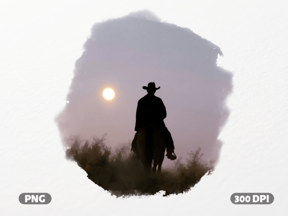 Lone Cowboy Moon Silhouette PNG: Graphics for T-Shirt Designs