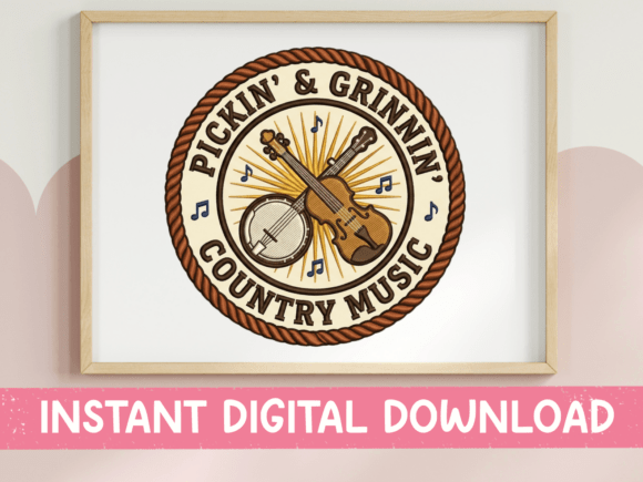 Pickin and Grinnin Badge: Graphics for T-Shirt Designs