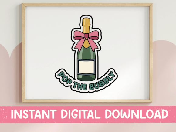 Pop the Bubbly Sticker: Graphics for T-Shirt Designs