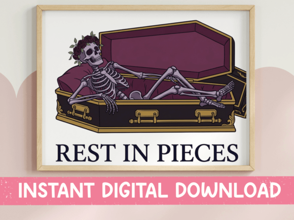 Rest in Pieces Skeleton Coffin SVG Graphics