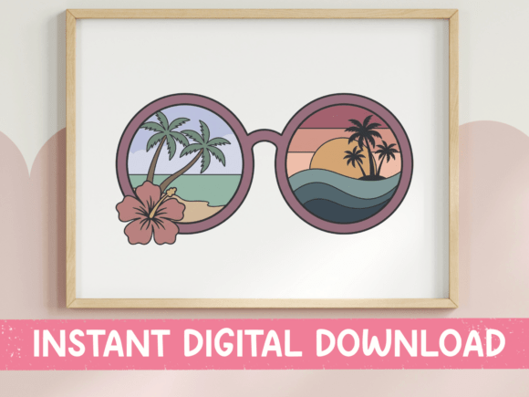 Retro Sunglasses Sunset Beach Graphics for T-Shirt Designs