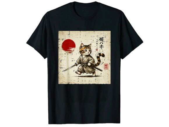 Review: Cute Cat Japanese Samurai T-Shirt Design