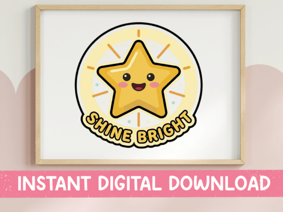 Shine Bright Kawaii Star Sticker: Graphics for T-Shirt Designs