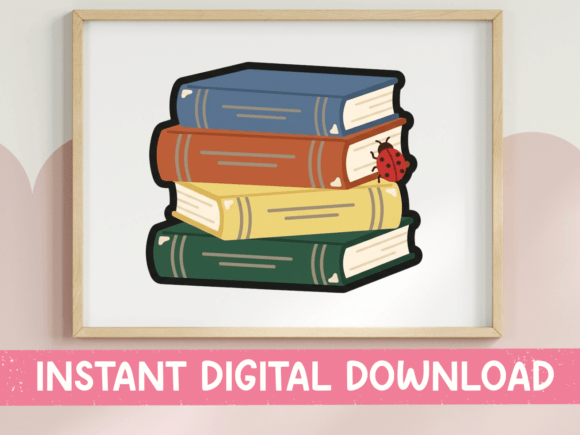 Stack of Books Ladybug Sticker Graphics for T-Shirt Designs